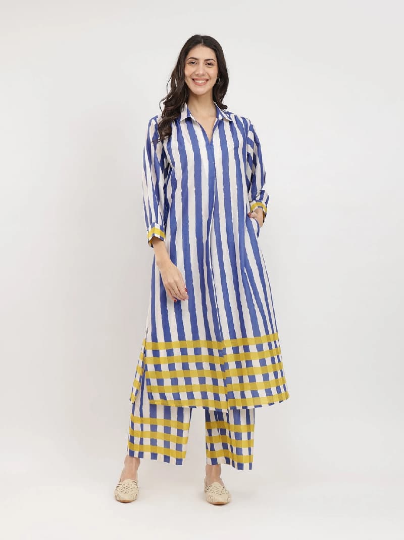 Women's Blue Casual Kurta Set