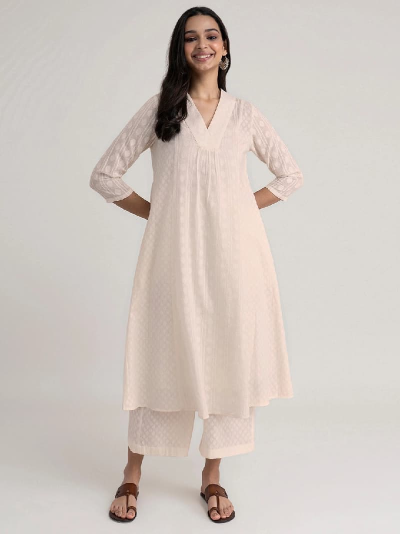 Women's White Casual Kurta Set