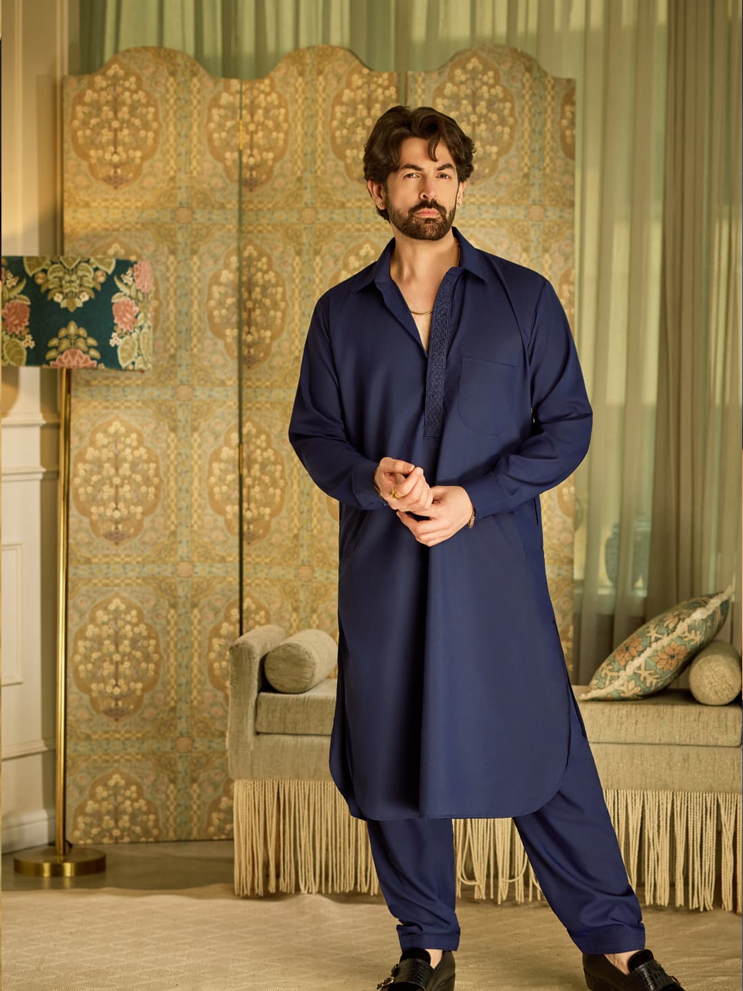 Men's Blue Casual Kurta Set