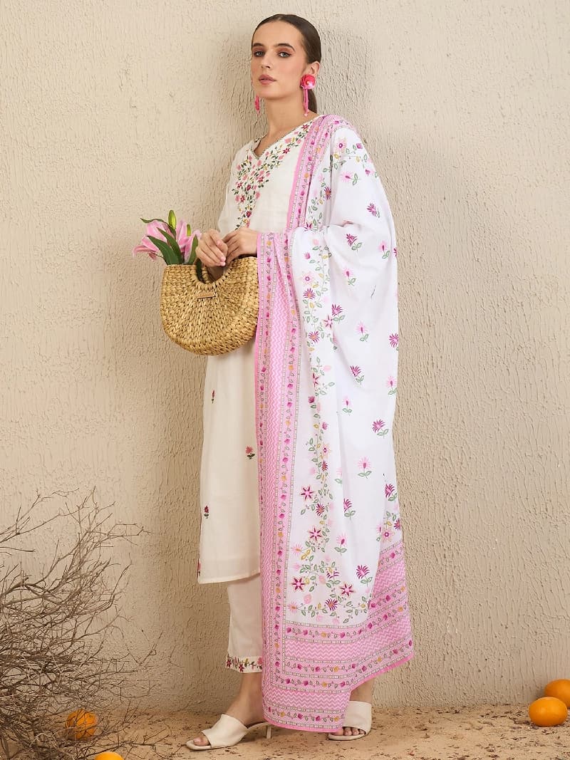 Women's White Festive Kurta Set