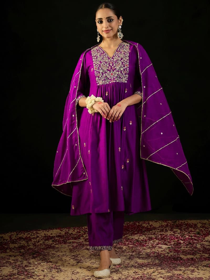Women's Purple Festive Kurta Set