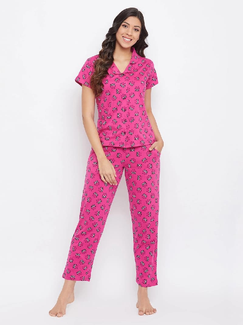 Women's Pink Casual Printed Night Suit