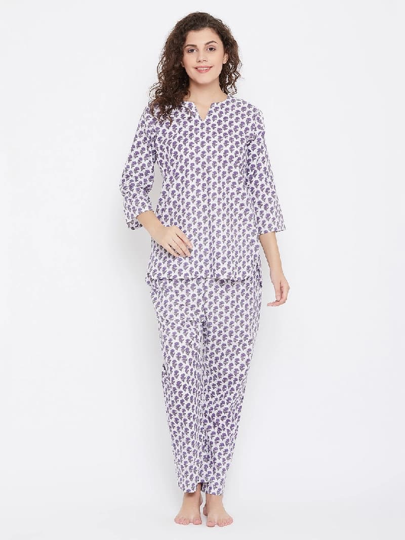 Women's Blue Casual Printed Night Suit