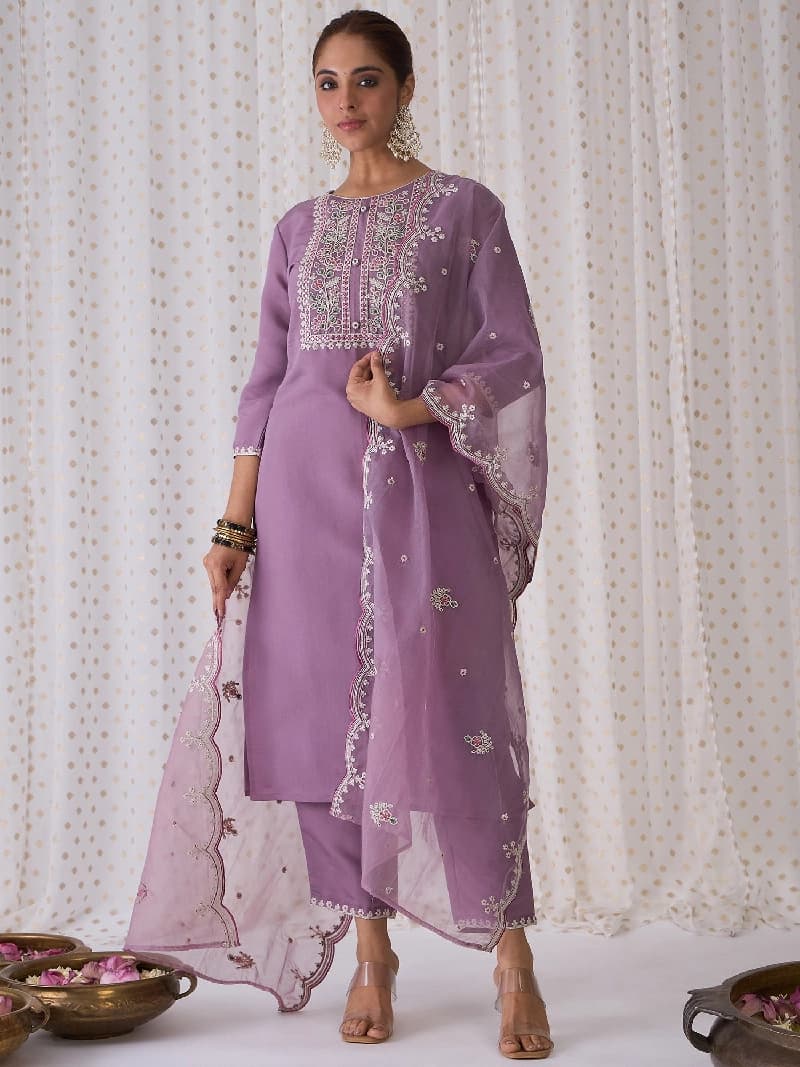 Women's Purple Festive Kurta Set