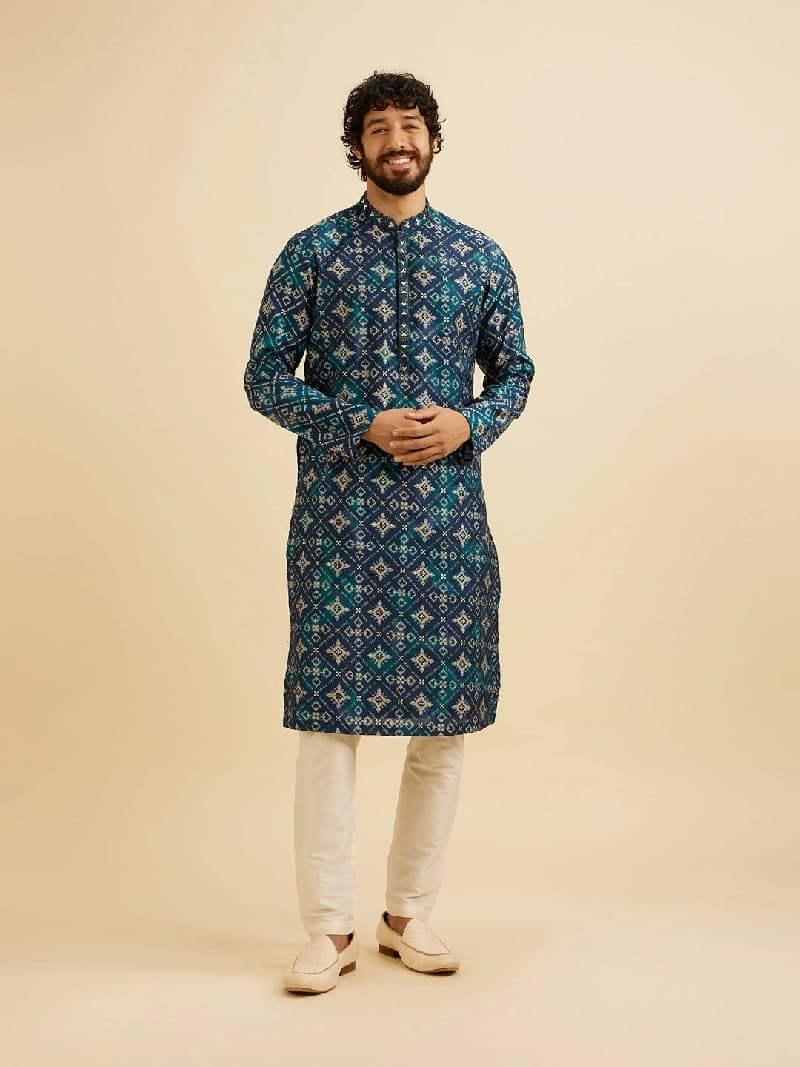 Men's Blue Festive Printed Kurta Set