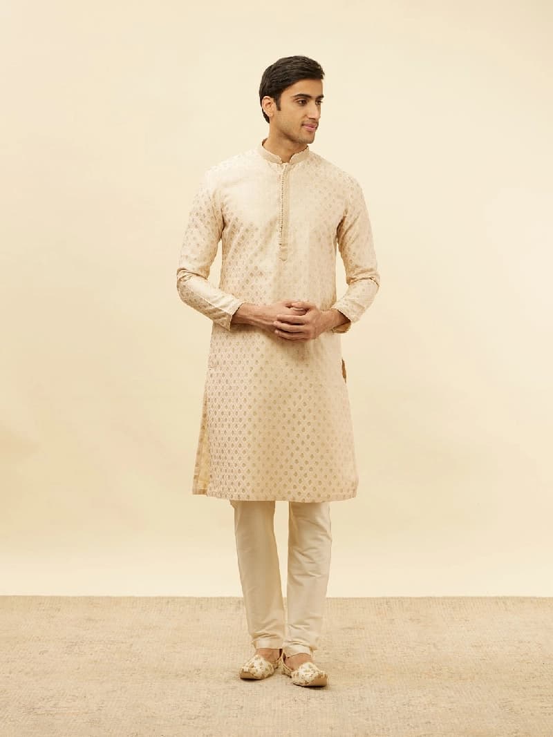 Men's Beige Festive Kurta Set