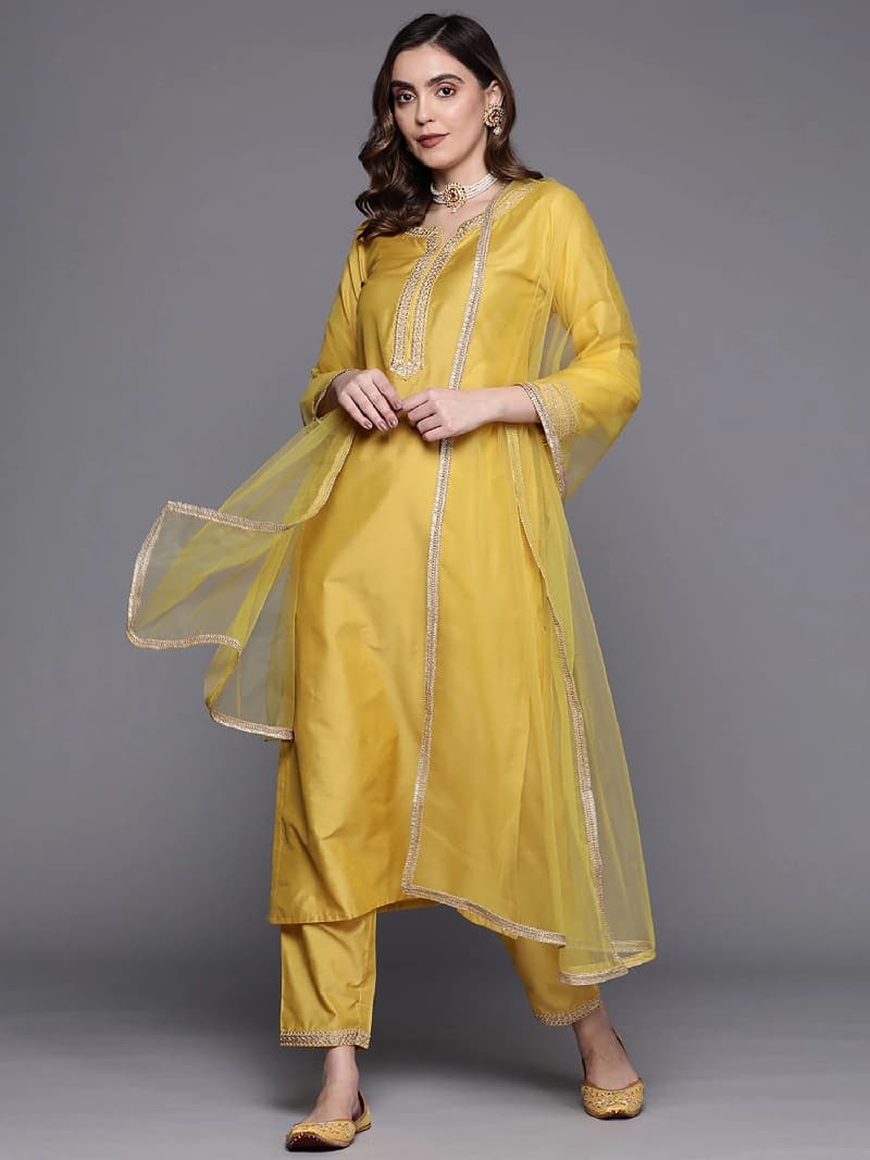Women's Yellow Festive Solid Kurta Set