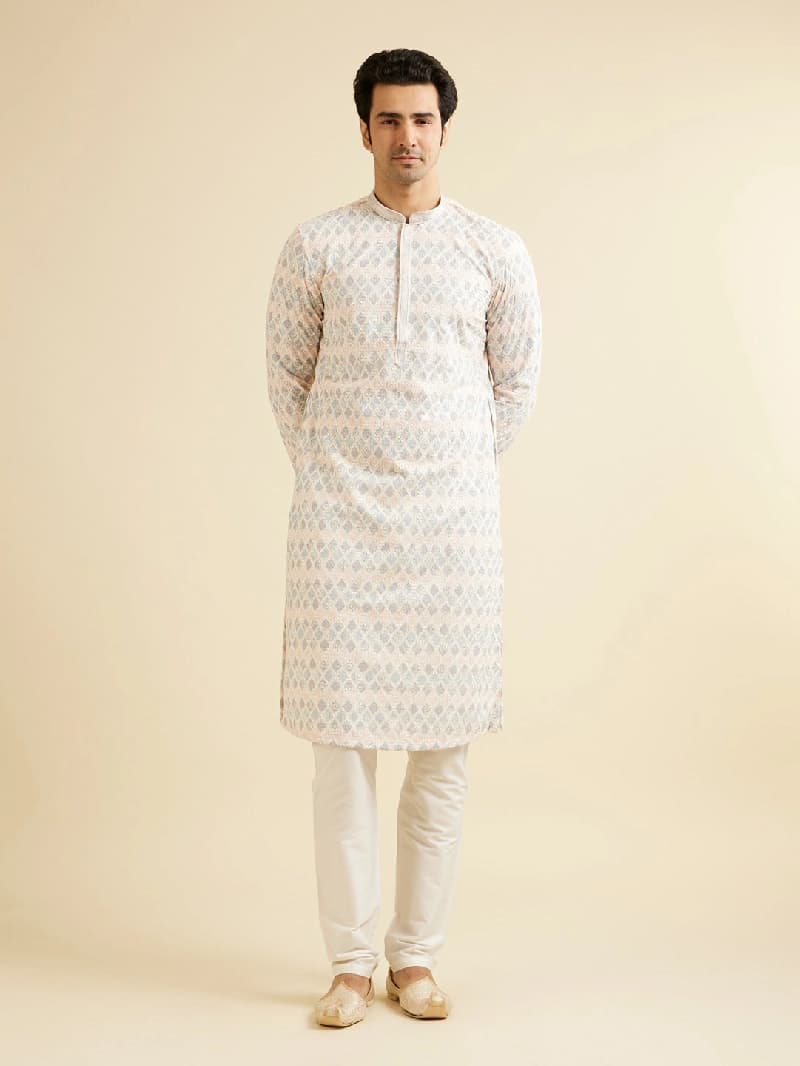Men's White Festive Kurta Set