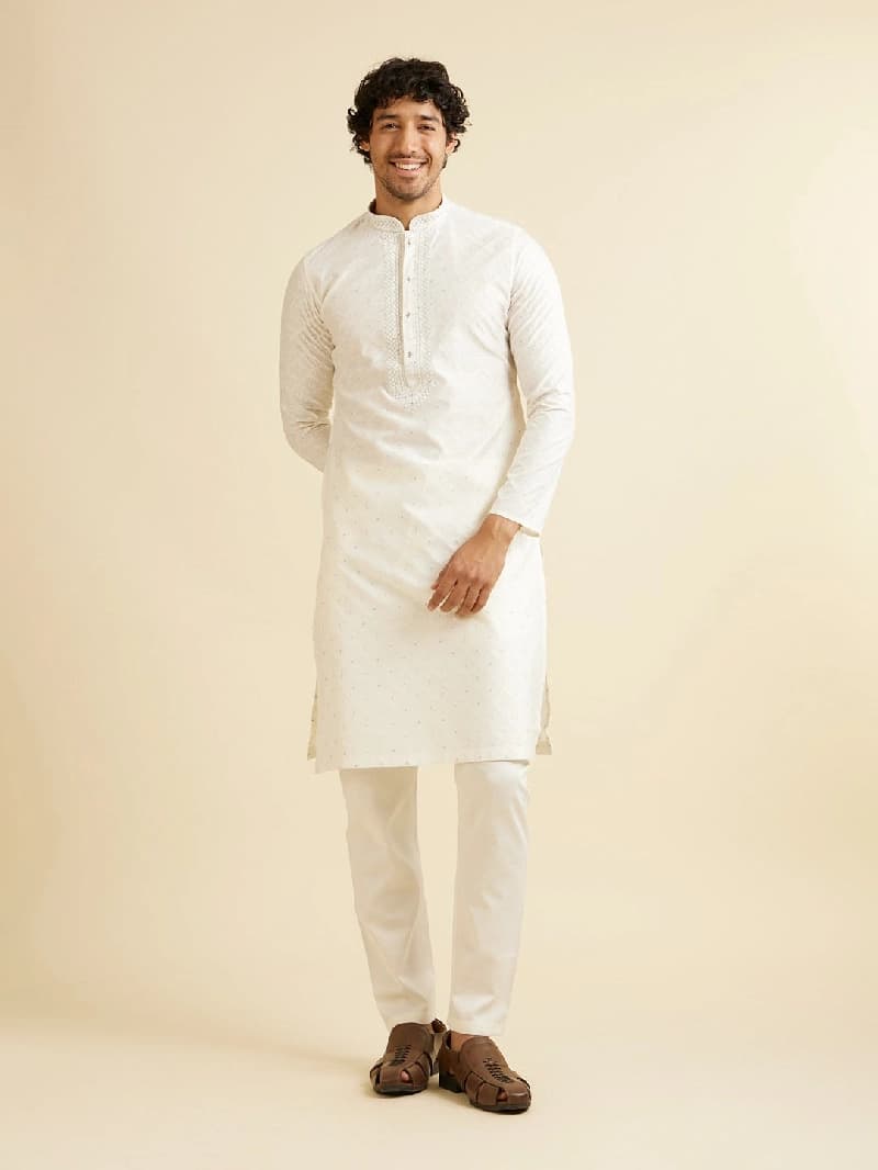 Men's White Festive Kurta Set