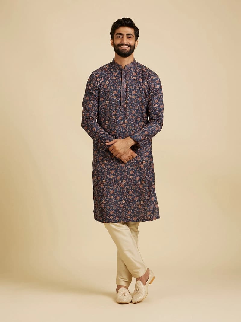 Men's Blue Festive Printed Kurta Set
