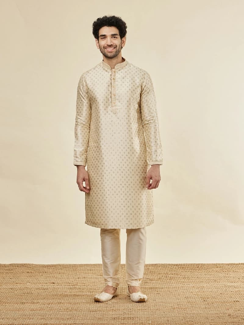 Men's Beige Festive Kurta Set