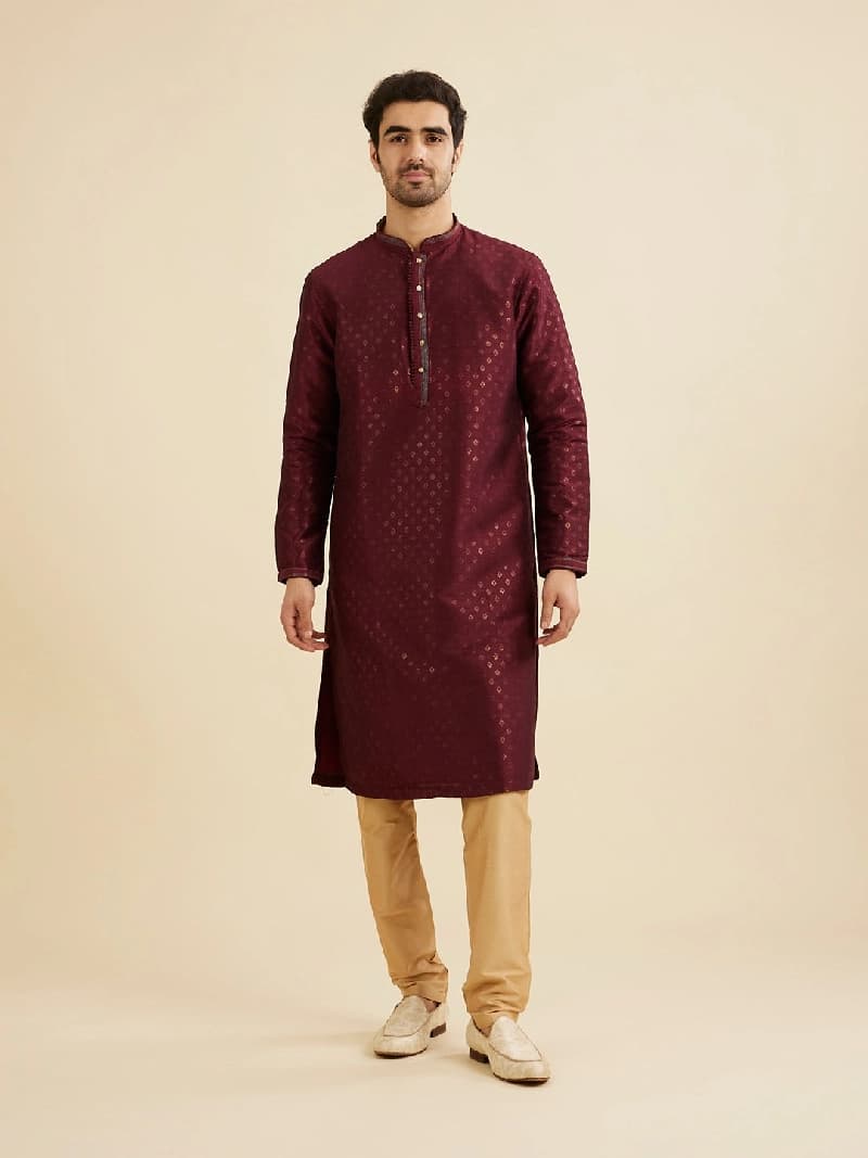Men's Red Festive Printed Kurta Set