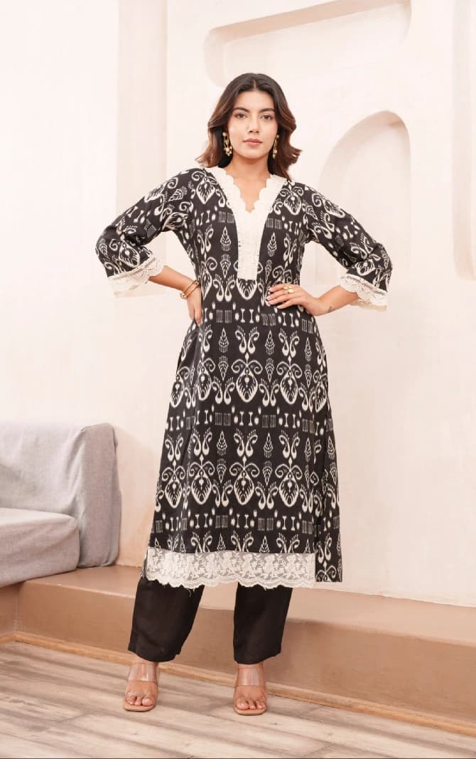 Women's Black Casual Printed Kurta Set