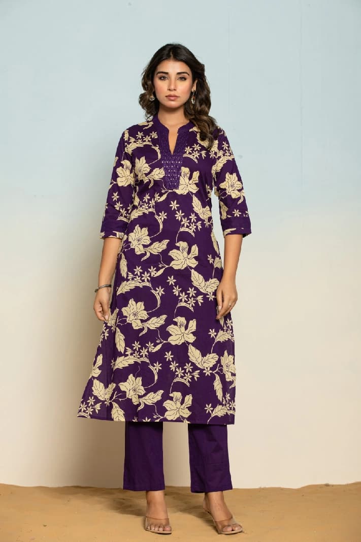 Women's Purple Casual Printed Kurta Set