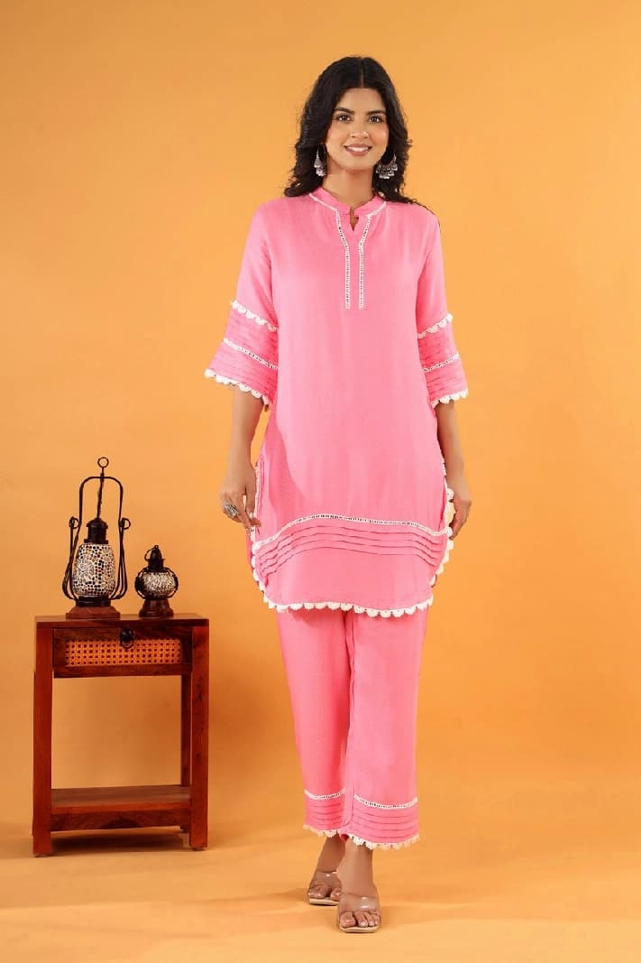 Women's Pink Formal Solid Co-ords Set