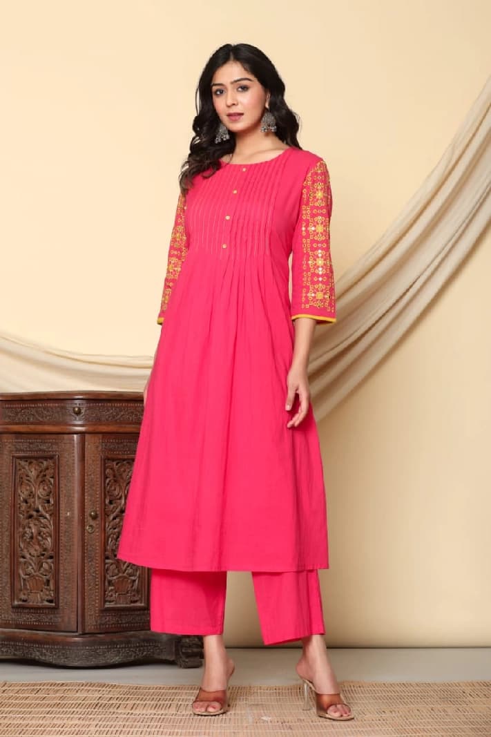 Women's Red Casual Kurta Set