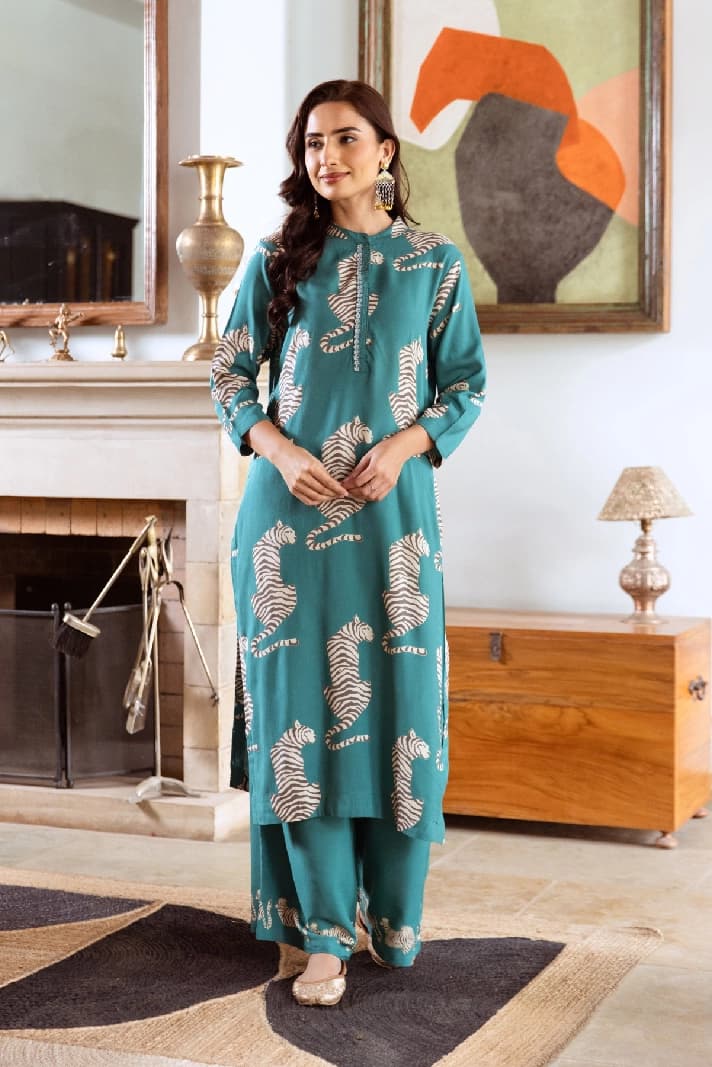 Women's Green Casual Printed Kurta Set