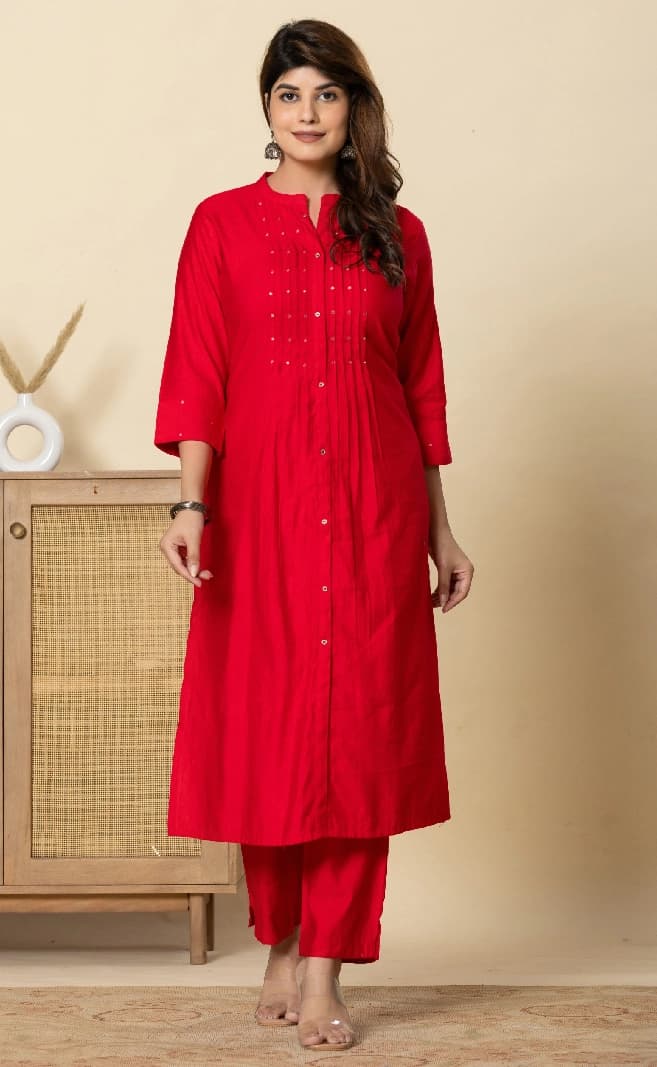 Women's Red Casual Kurta Set