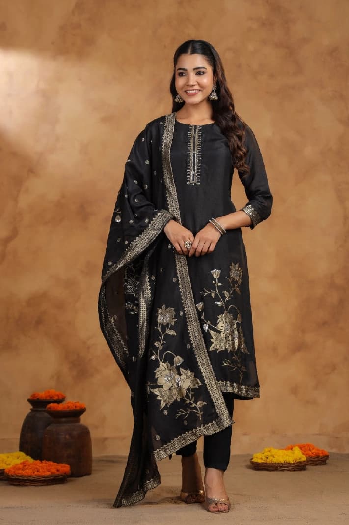 Women's Black Casual Kurta Set