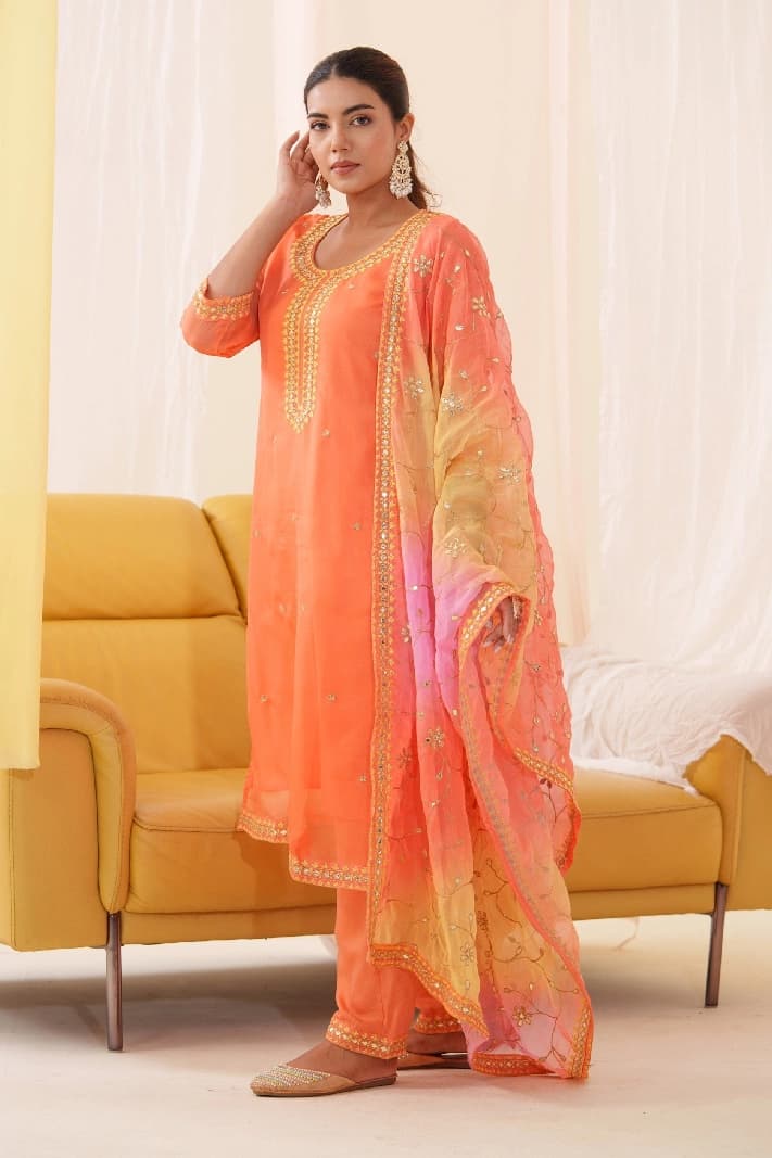 Women's Orange Casual Kurta Set