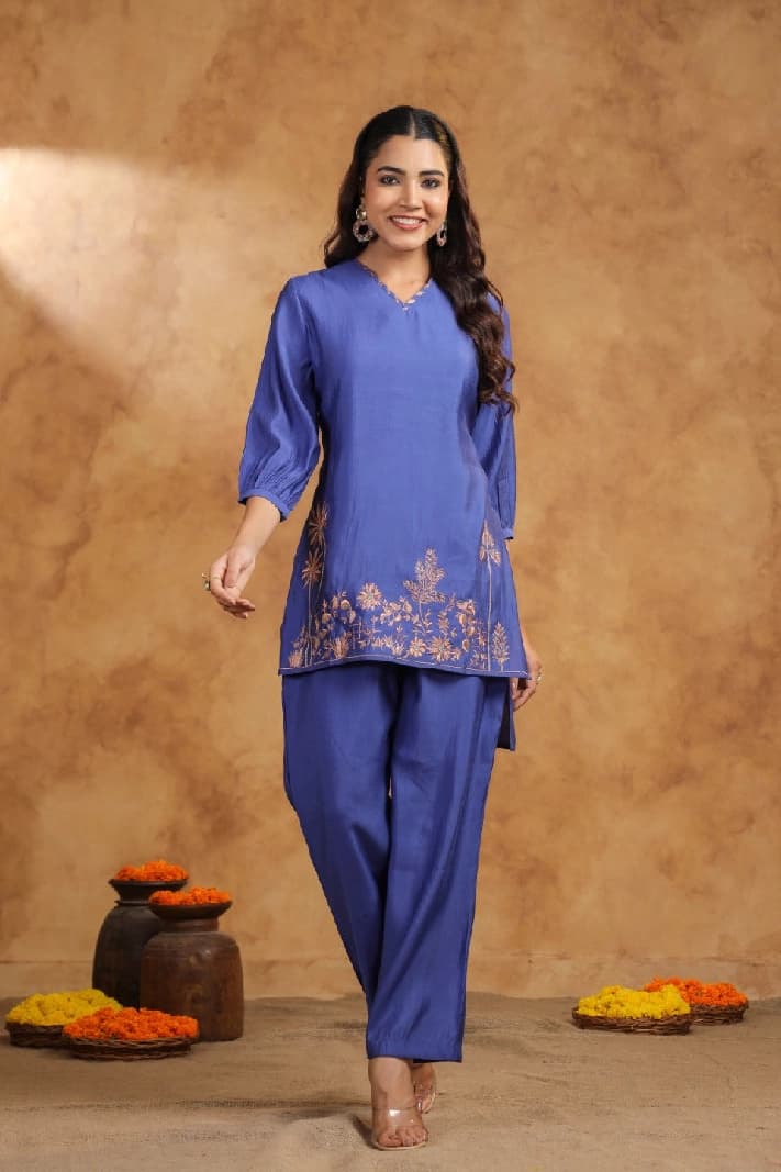 Women's Blue Casual Kurta Set