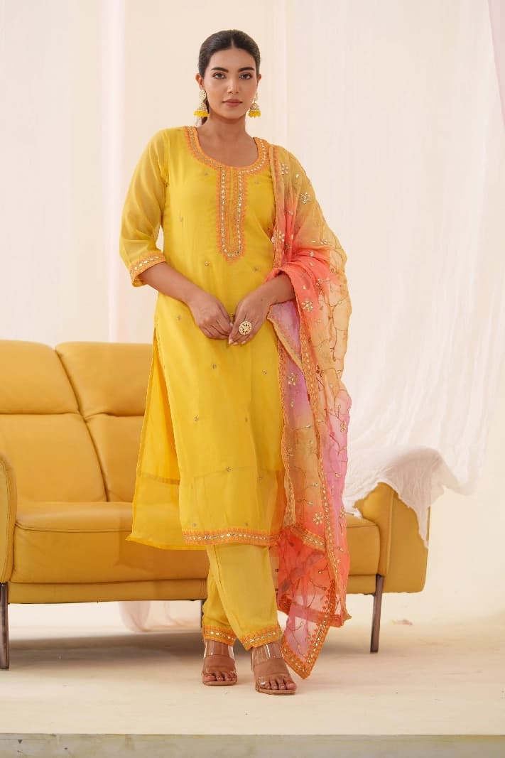 Women's Yellow Casual Kurta Set