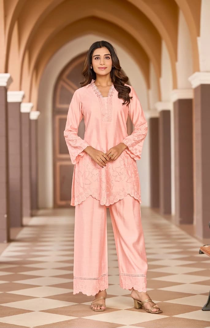 Women's Pink Formal Solid Co-ords Set