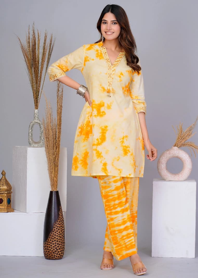 Women's Yellow Formal Printed Co-ords Set