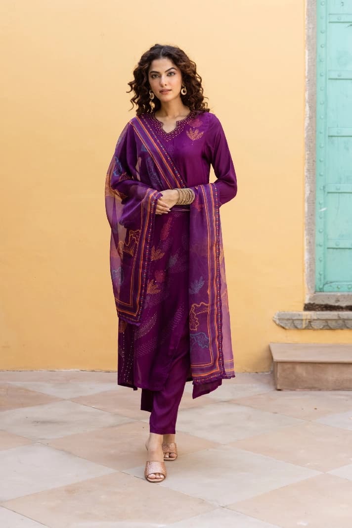 Women's Purple Festive Kurta Set