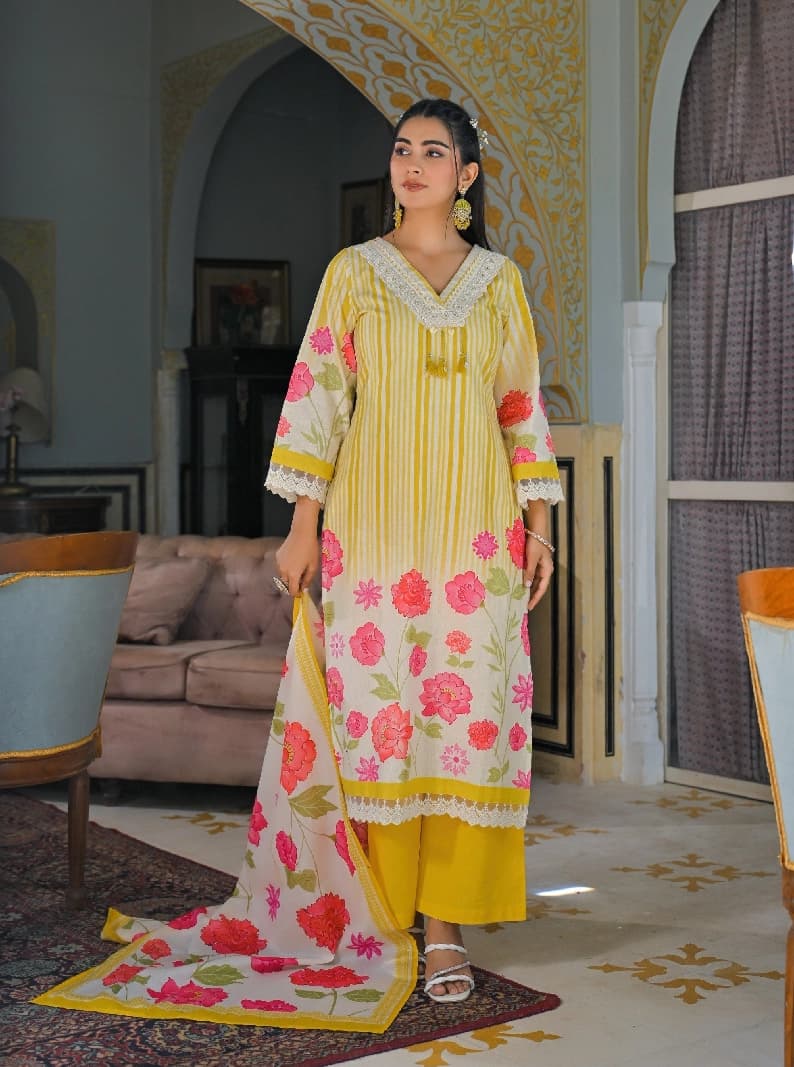 Women's Yellow Casual Printed Kurta Set