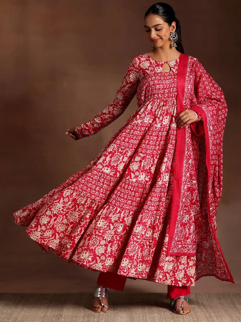 Women's Red Festive Kurta Set