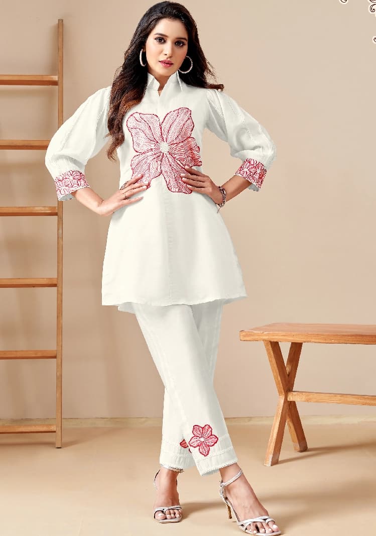 Women's White Casual Co-ords Set