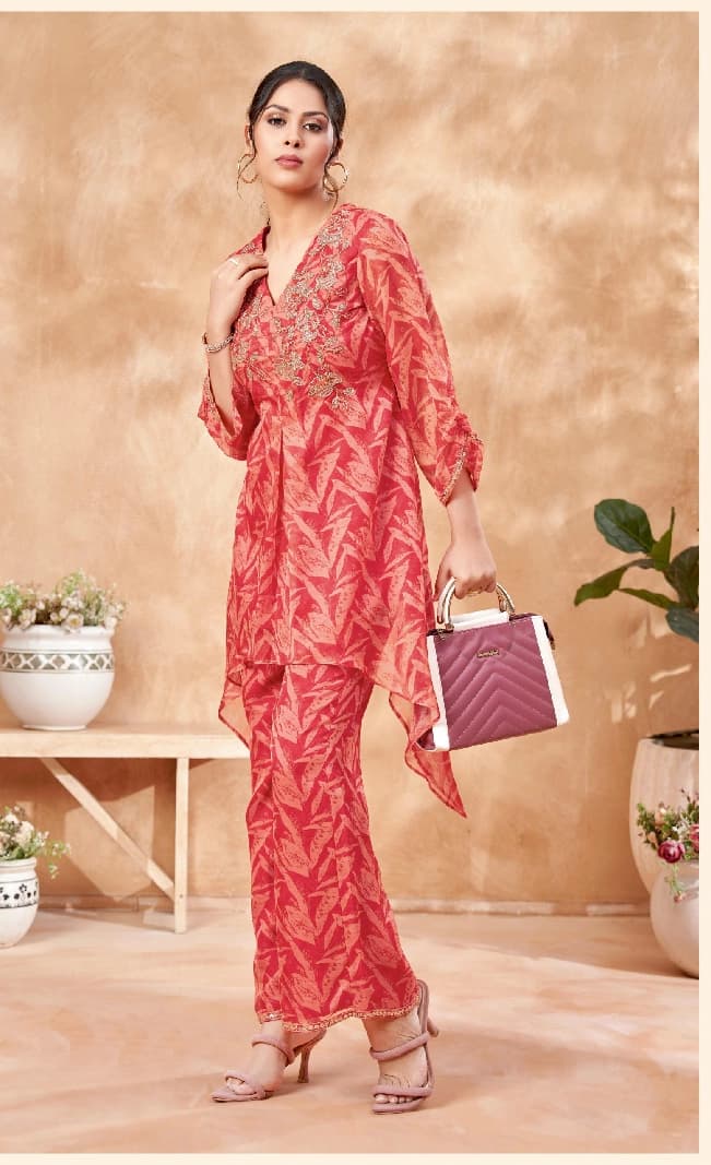 Women's Red Casual Printed Co-ords Set