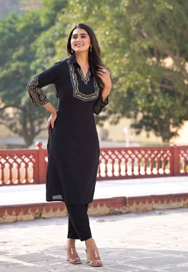 Women's Black Festive Kurta Set