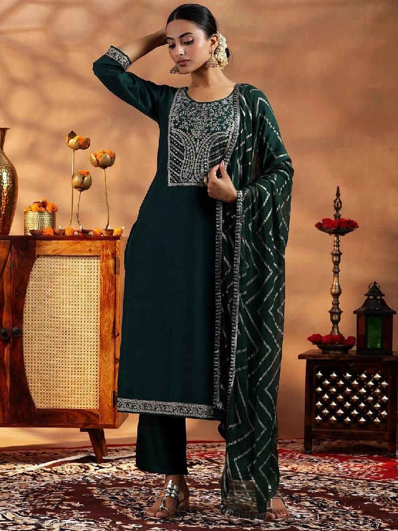 Women's Green Festive Kurta Set