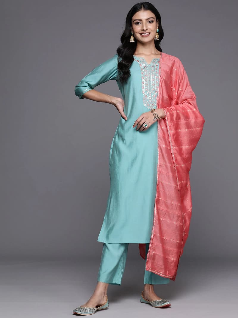 Women's Blue Casual Kurta Set