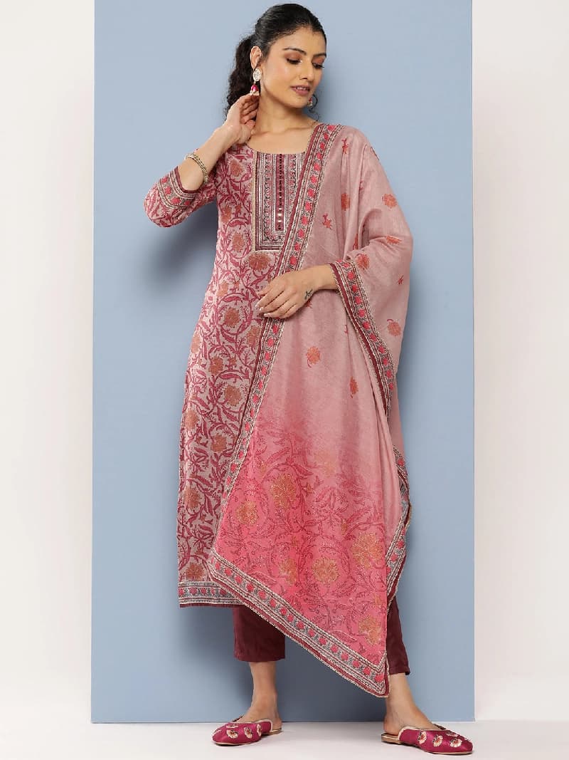 Women's Red Festive Printed Kurta Set
