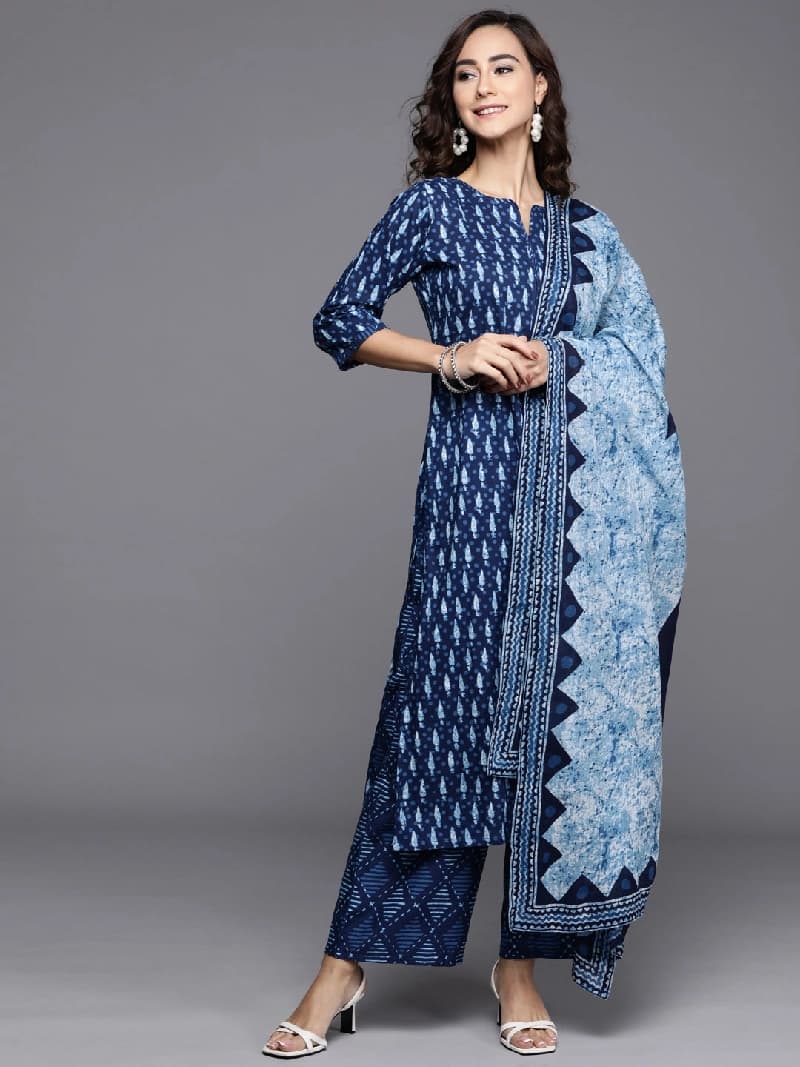 Women's Blue Casual Printed Kurta Set