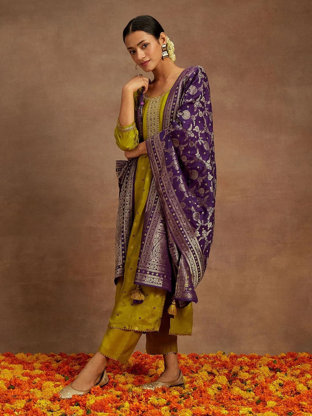 Women's Green Festive Printed Kurta Set
