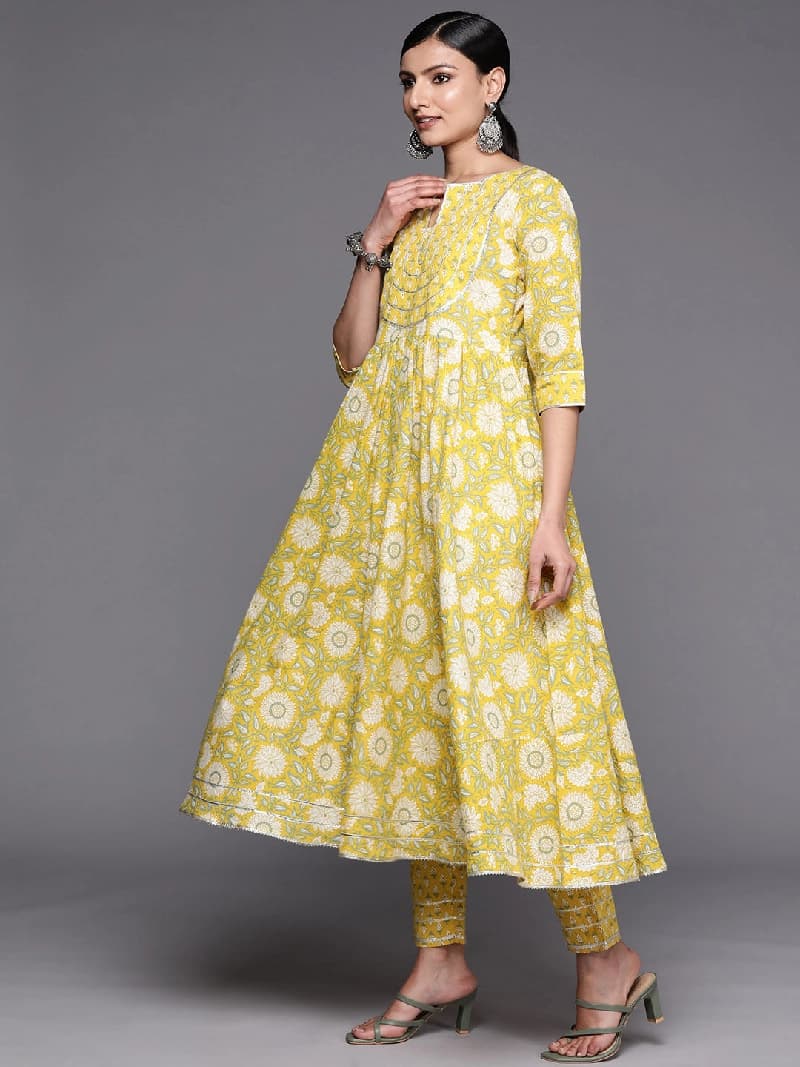 Women's Yellow Casual Printed Kurta Set