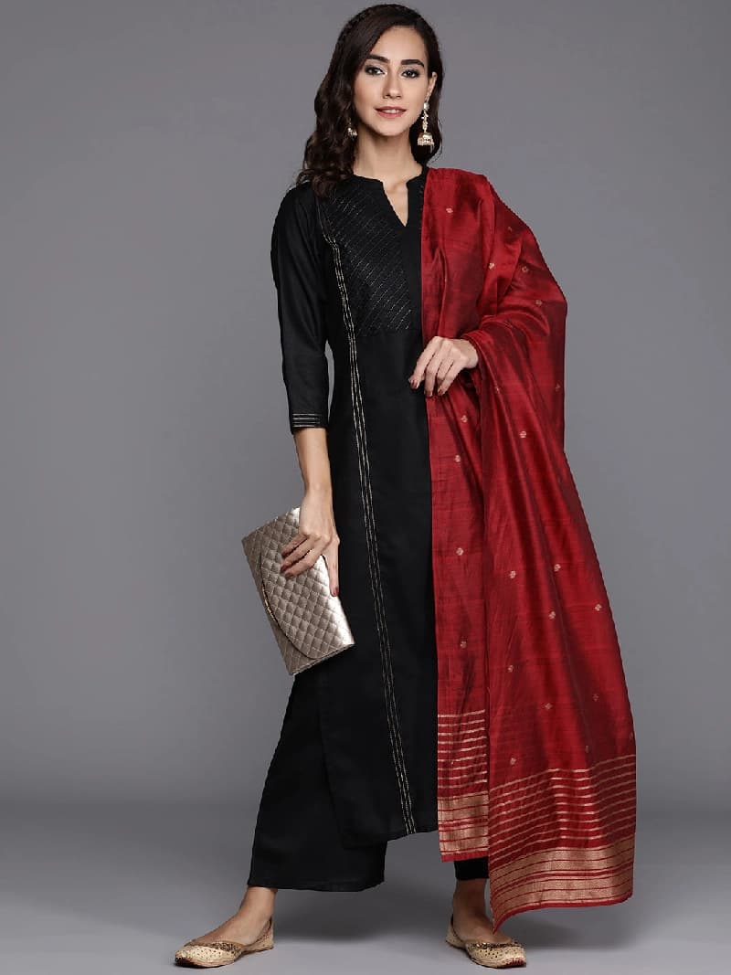 Women's Black Festive Solid Kurta Set