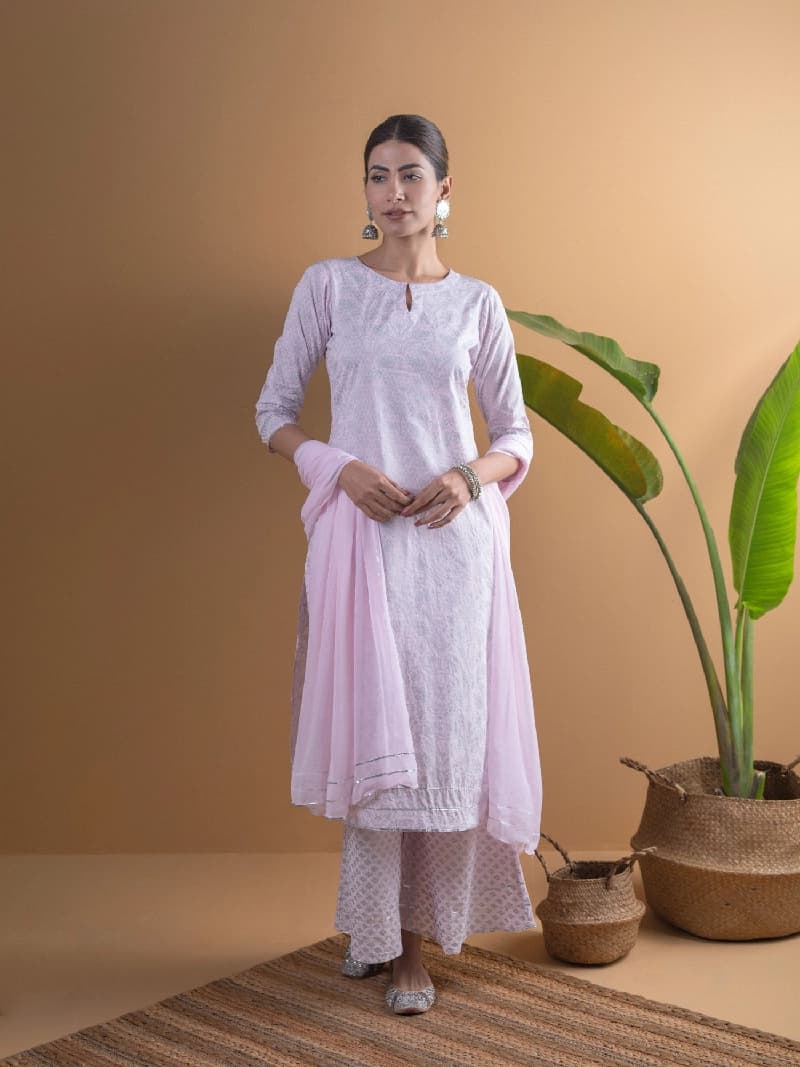 Women's Pink Casual Printed Kurta Set