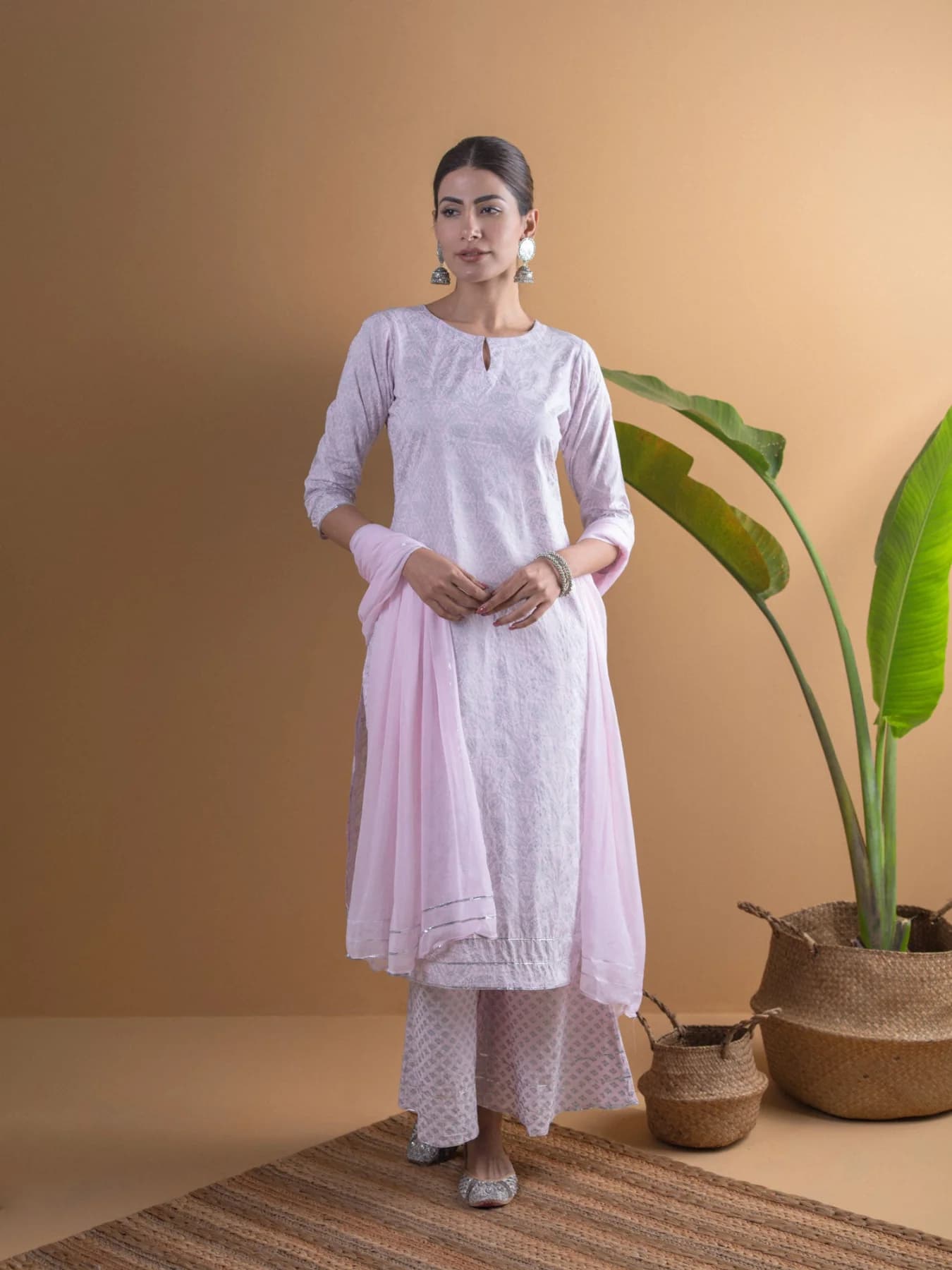 Women's Pink Casual Printed Kurta Set