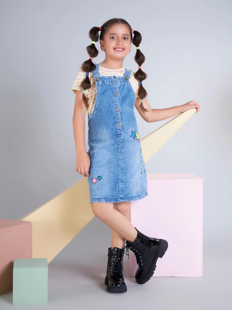 Girls Knee Length Casual Dungaree Set