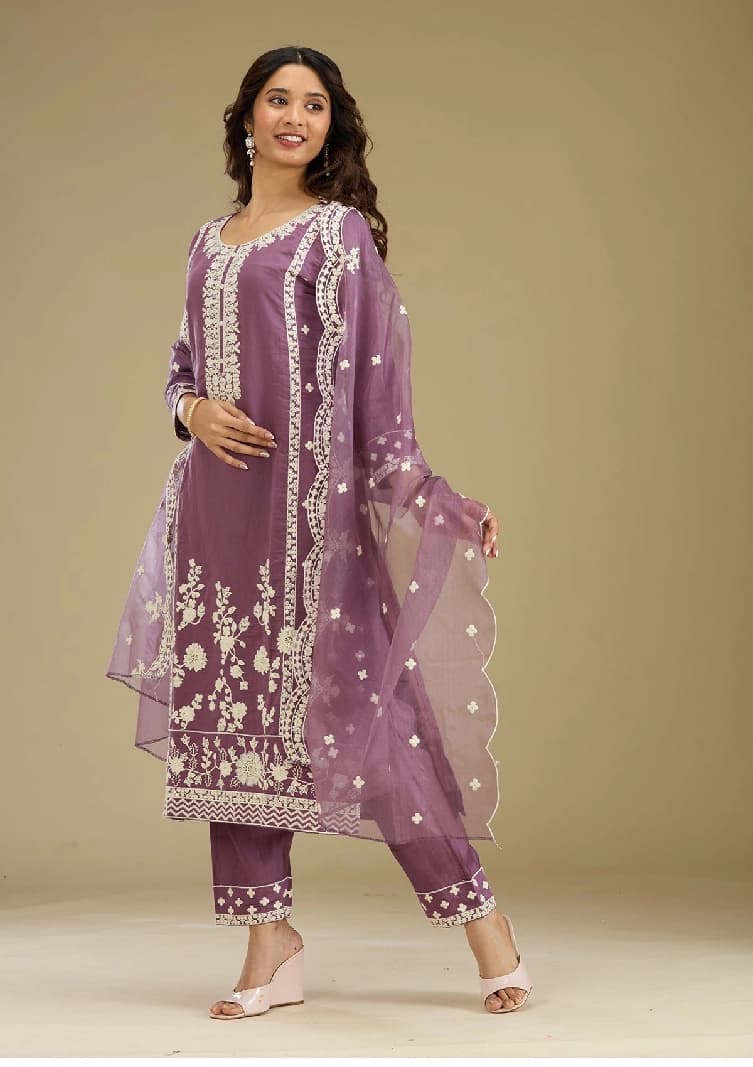 Women's Purple Festive Kurta Set