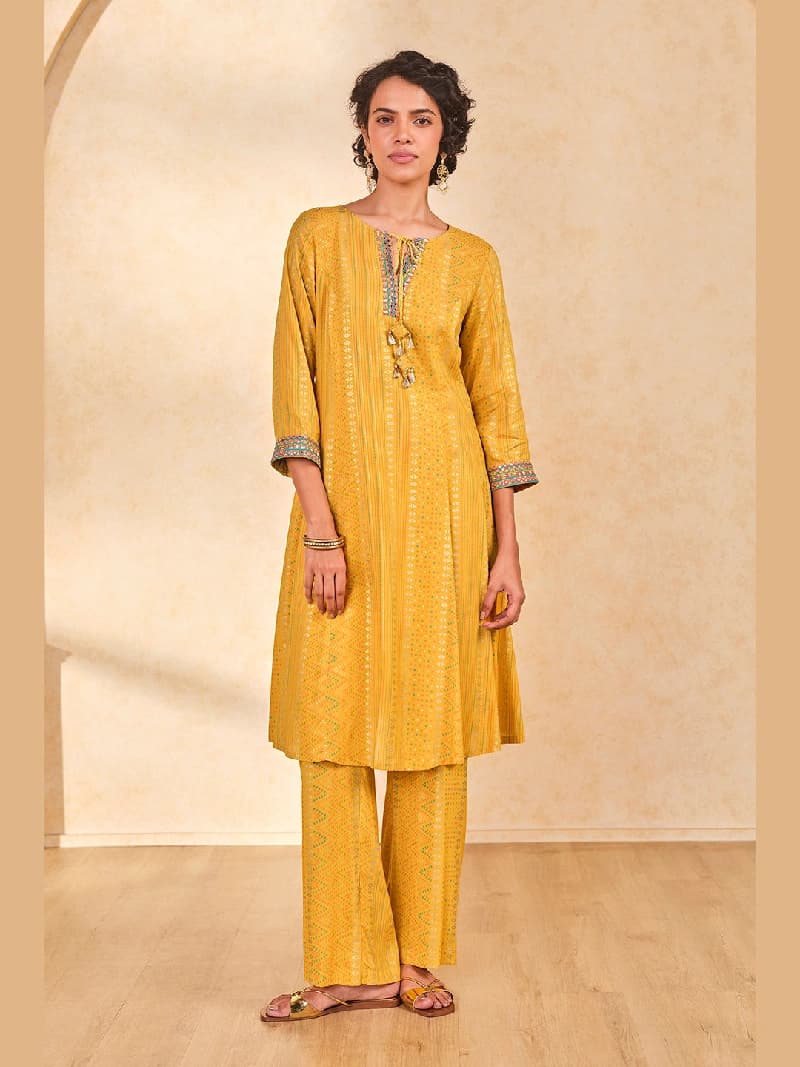 Women's Yellow Casual Kurta Set
