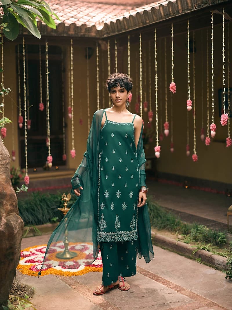 Women's Green Festive Kurta Set