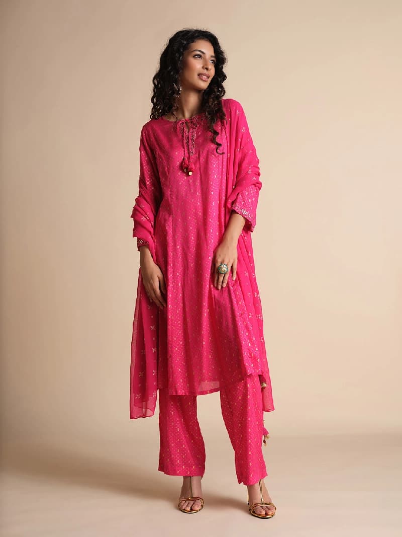 Women's Pink Festive Kurta Set