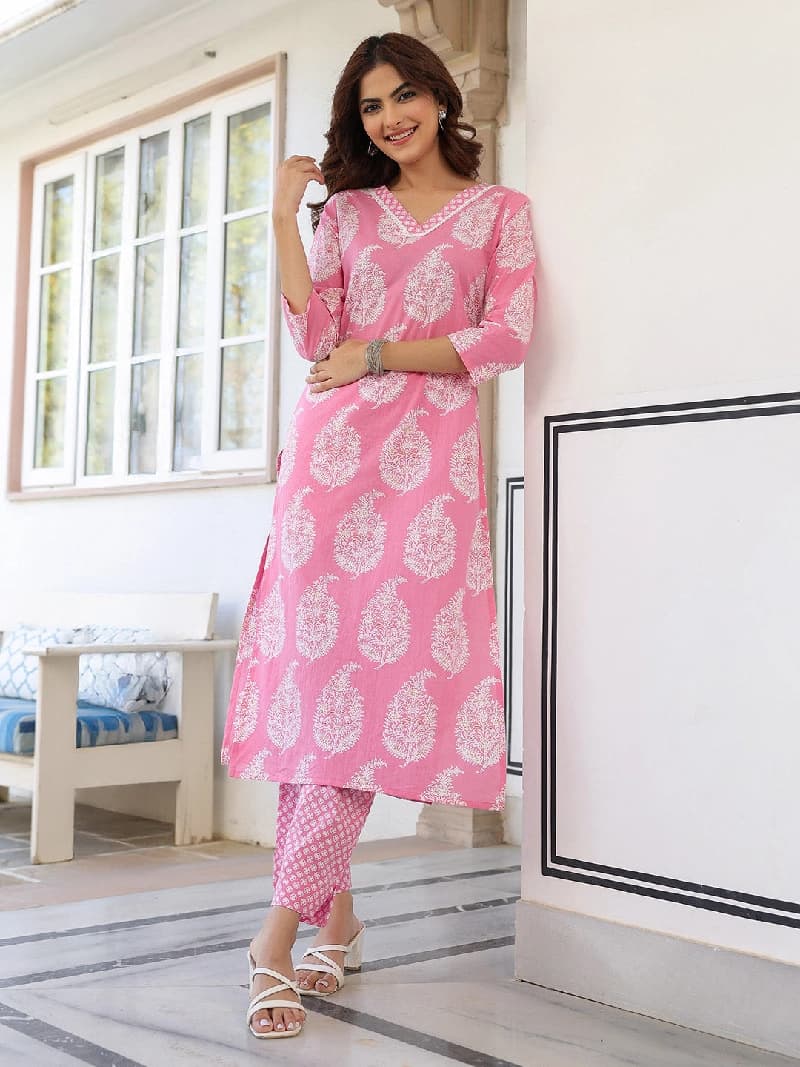 Women's Pink Festive Kurta Set