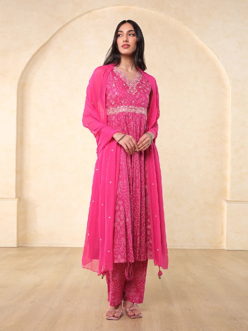Women's Pink Festive Printed Kurta Set